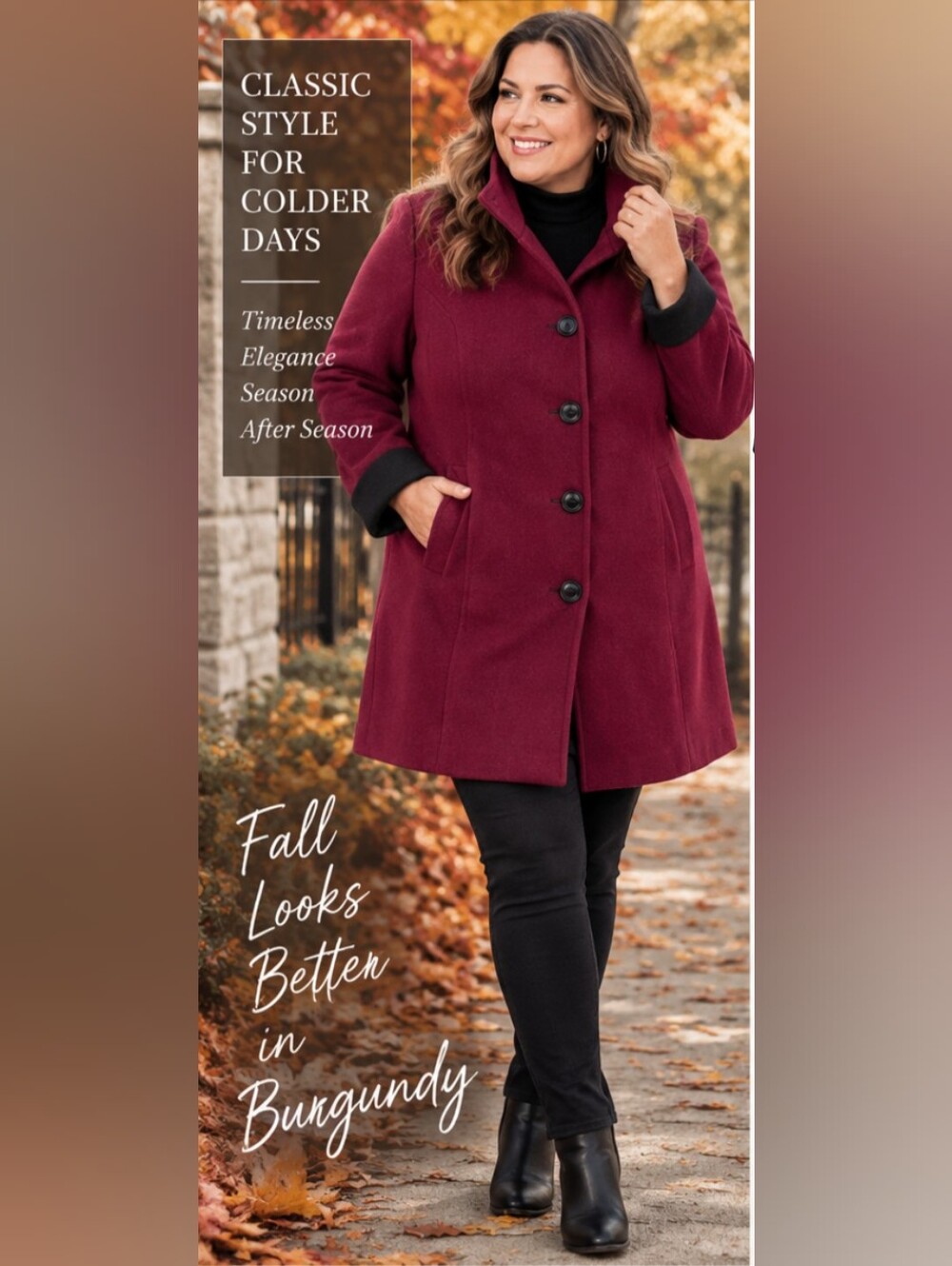 Women's Burgundy Wool-Blend Button Coat